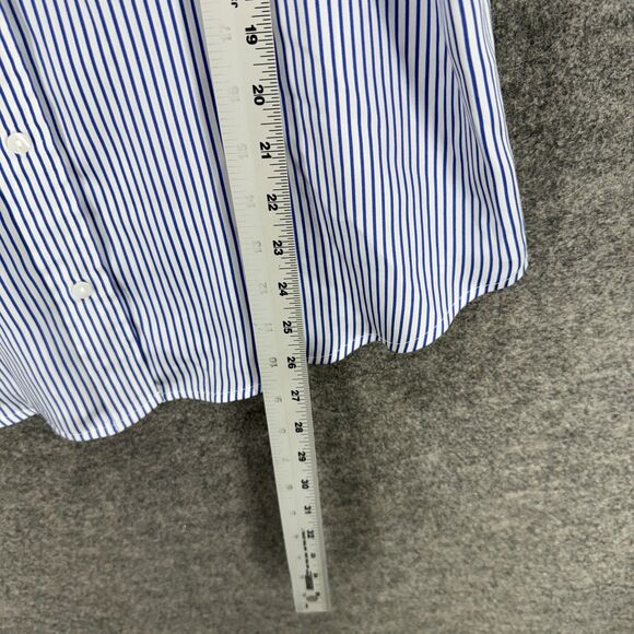 Worthington Shirt Women L Large Blue Striped Button Up Collared Short Sleeve - Picture 5 of 6